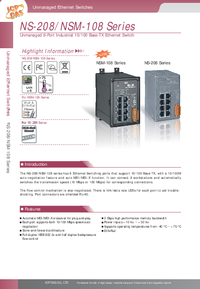 Thumbnail of document Data Sheet - NS-208 8-Port Industrial 10/100 Mbps Unmanaged Ethernet Switch, DIN rail